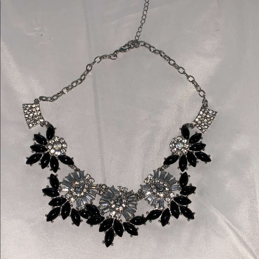 Statement sparkly silver and black necklace
